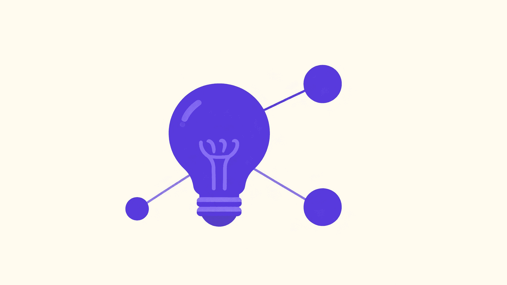 Illustration of a lightbulb connected to three simple nodes, representing approachable AI strategy.